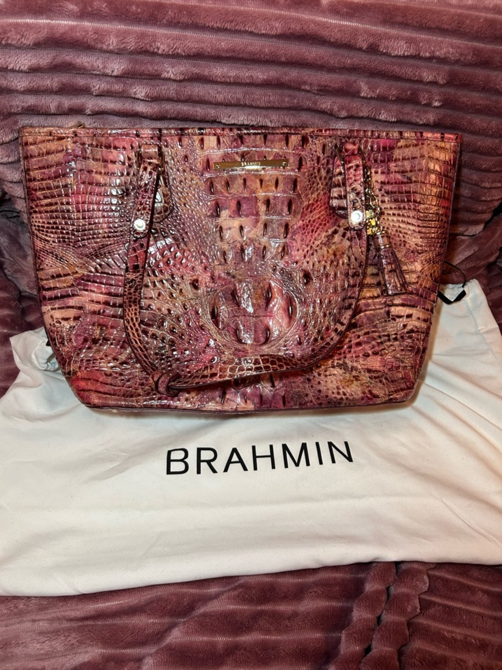 Brahmin Multi-Tone Croc-Embossed Leather Tote